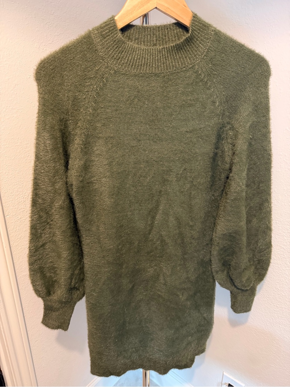 Cozy Olive Green Long-Sleeve Knit Dress